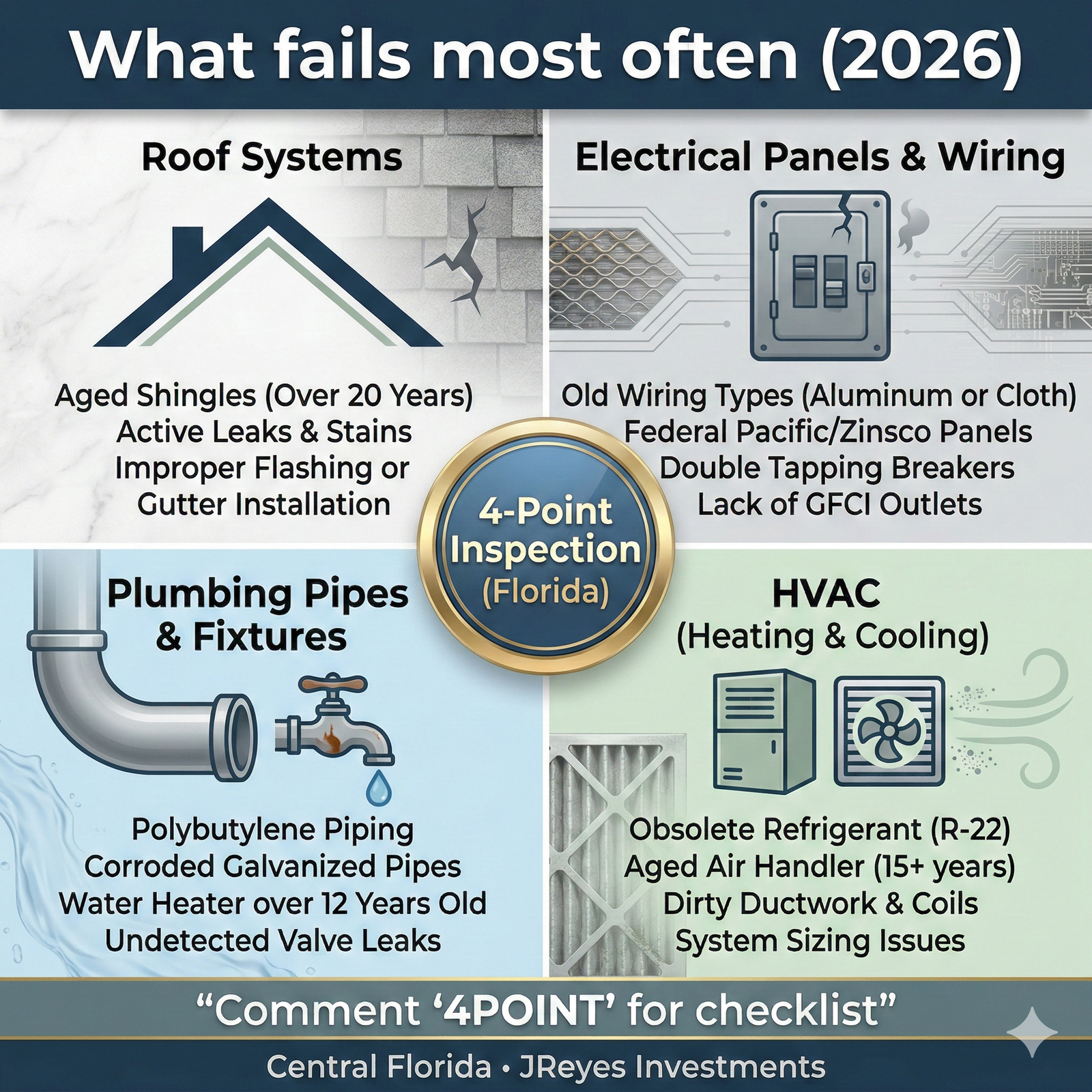 Florida 4 point inspection repairs 2026 checklist roof electrical plumbing HVAC